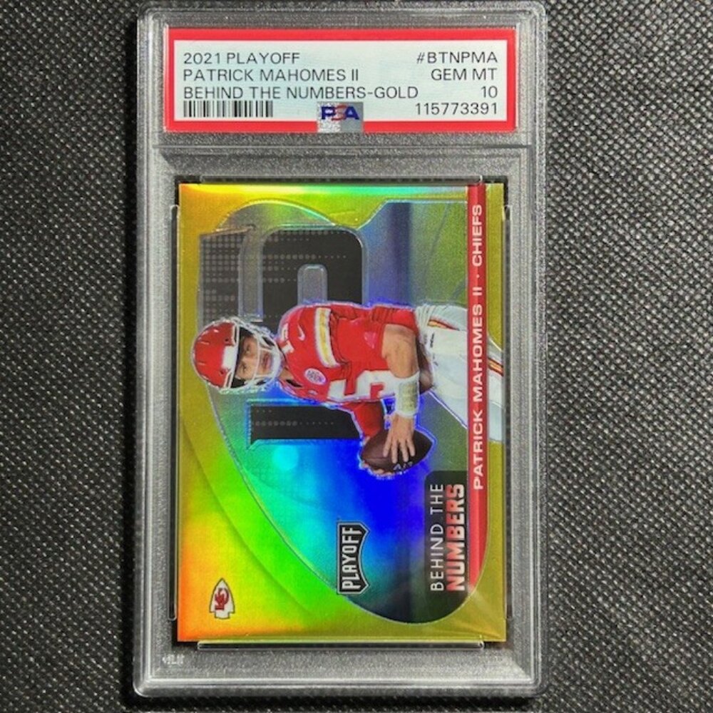 2021 Playoff Behind The Numbers PATRICK MAHOMES II GOLD /10 SSP PSA 10 GEM MINT